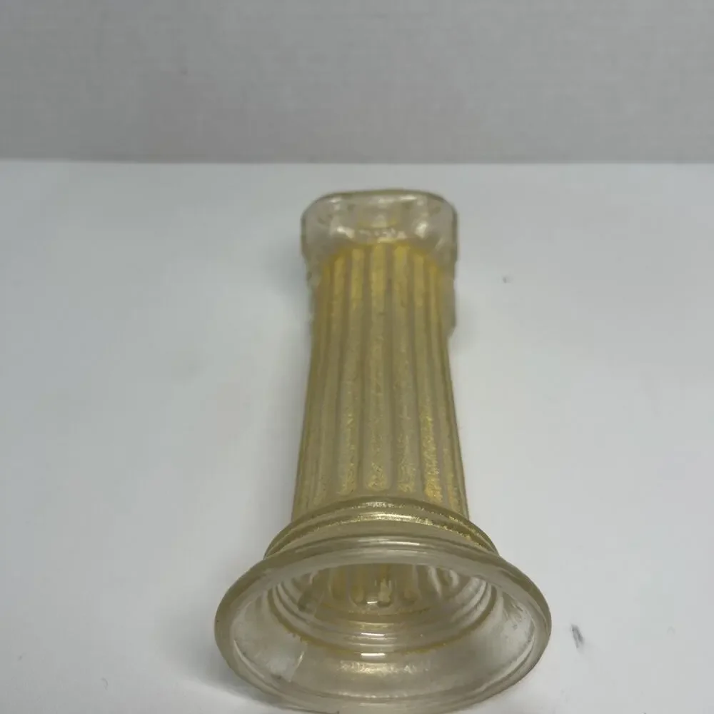 Vtg Gold Frosted Clear Glass Ionic Neo-Classical Greek Roman Column Candlestick